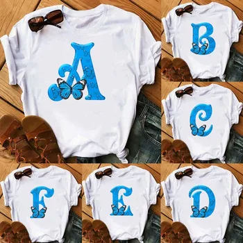 26 English Letters Butterfly Print T-shirt Short Sleeve Women Oversized T Shirt  Tops  Graphic T Shirts  Harajuku  Harajuku 1