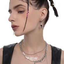 

MASW Modern Jewelry Shiny Star Earrings Popular Cool Style Luxury Silvery Color Clear Black AAA Zircon Drop Earrings Women Gifts