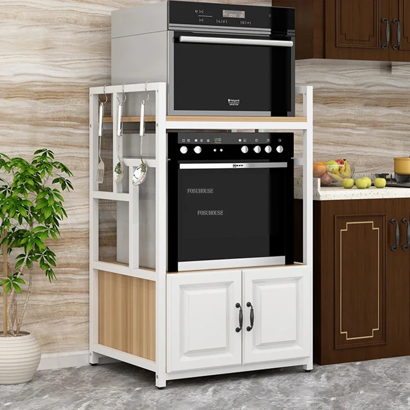 Multi-layer Wooden Kitchen Cabinets Modern Kitchen Furniture Home Floor-standing Iron Art Rack Electrical Storage Cabinet Z 3