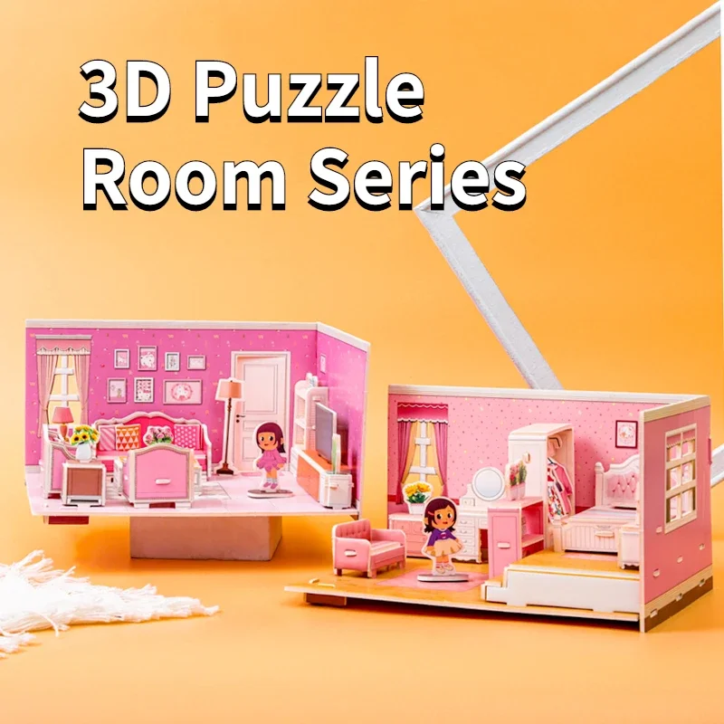 Paper 3D Jigsaw Puzzle Handmade Bedroom Livingroom Kitchen Bathroom Kindergarten Small Gift Learning Children Educational Toys 2
