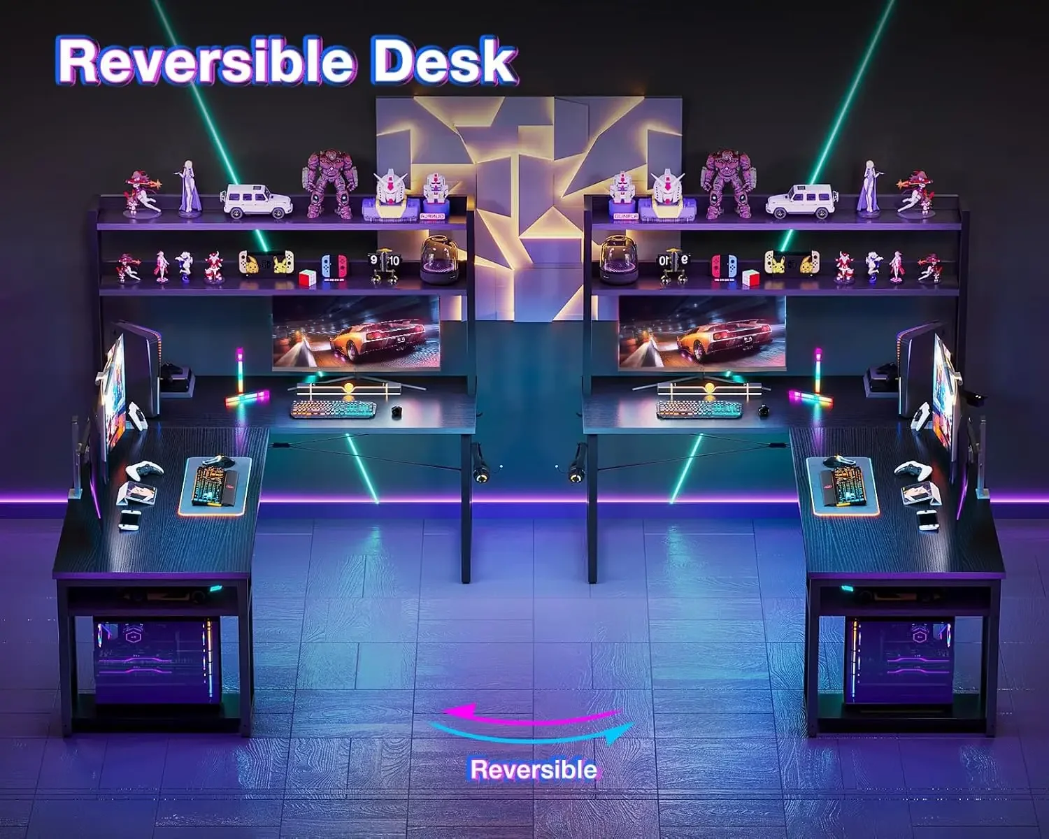 L Shaped Gaming Desk with Hutch, Computer Desk with Storage Shelves, 66" L Shaped Desk for Home Office 5