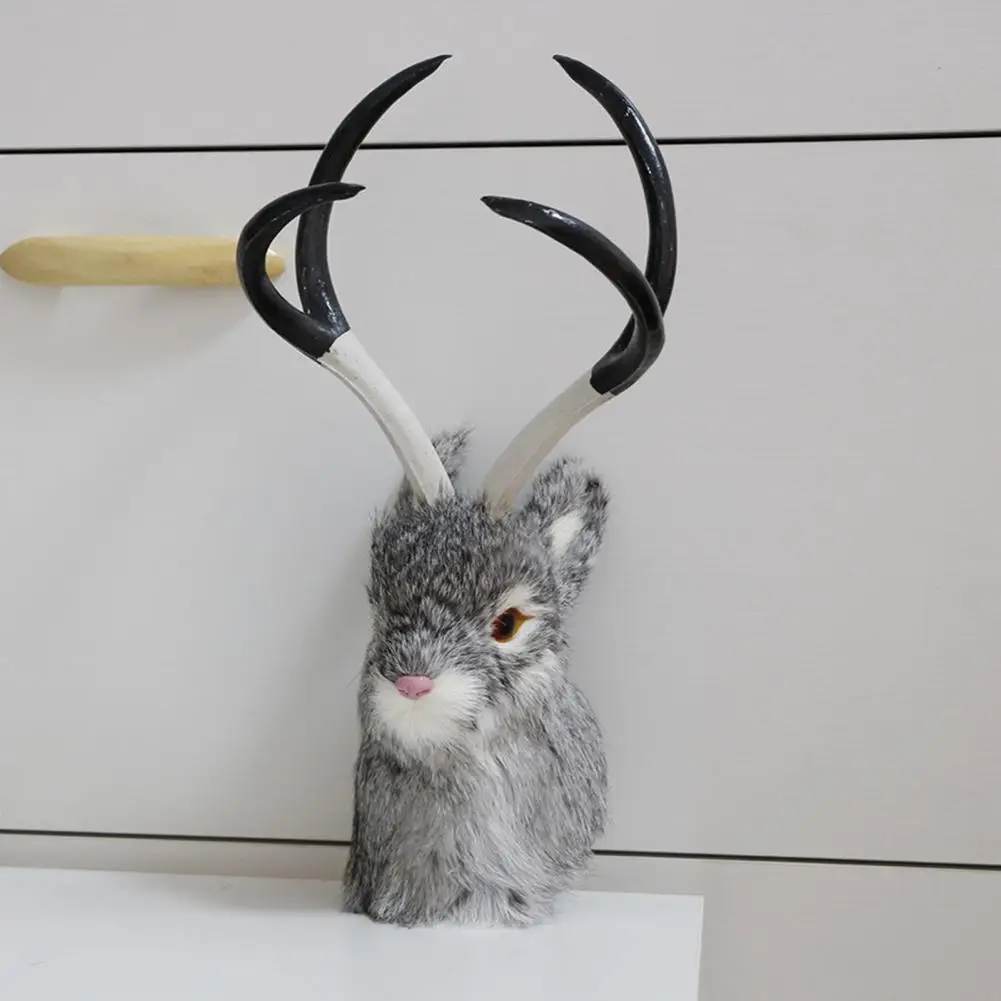 

Ornament Faux Fur Rabbit Head with Antlers Ultimate Wall Mount Animal Model for Stunning Home Decor in Living Room or Bedroom