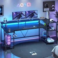 Gaming Desk 70.8'' with LED Lights and Storage Shelves, Computer Desk with Monitor Stand, Power Outlets and Cup Holder, Large P 1