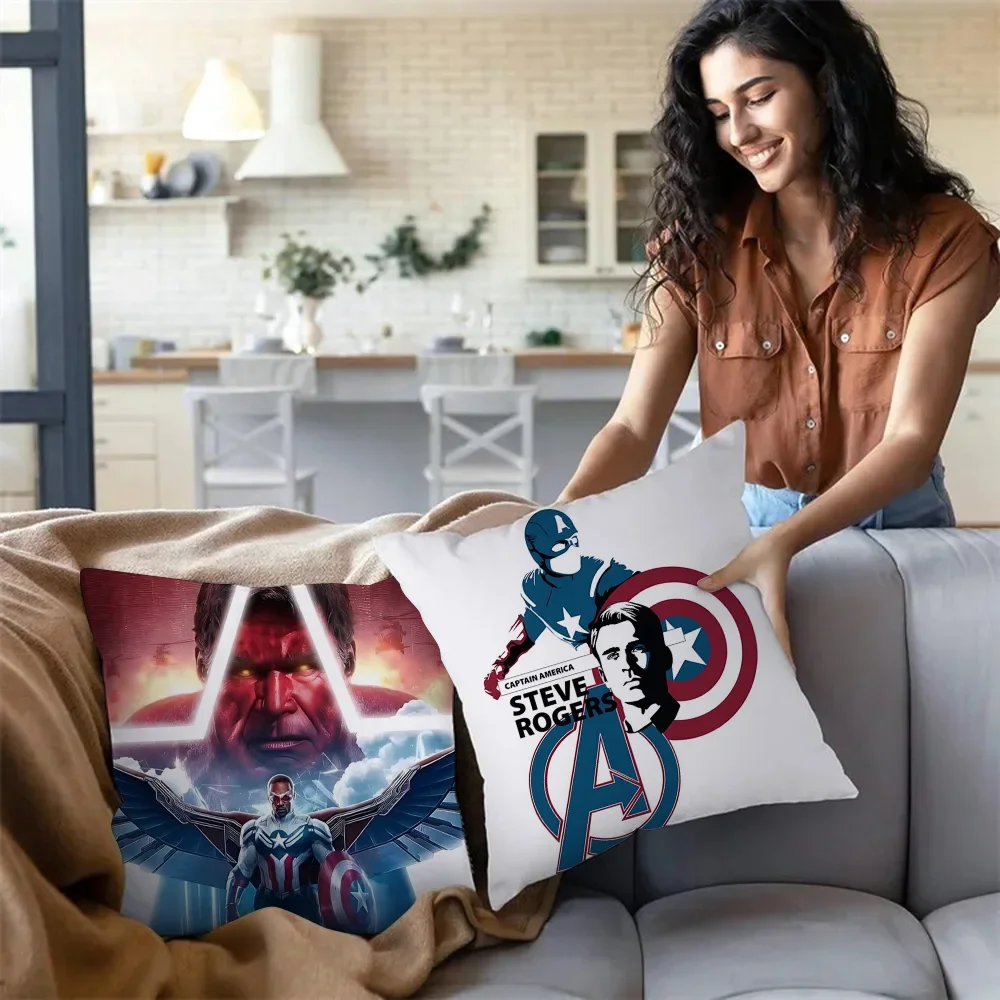 Marvel Captain America Pillow Covers Cartoon Sofa Decorative Home Double-sided Printing Short Plush Cute Cushion Cover