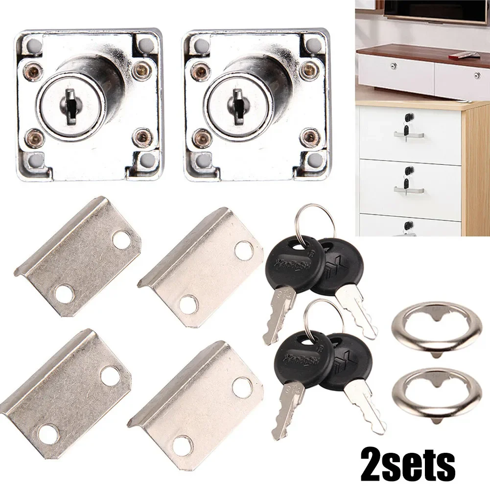 Drawer Lock 2pcs 2Locks 4Keys Steel Cam Furniture Hardware