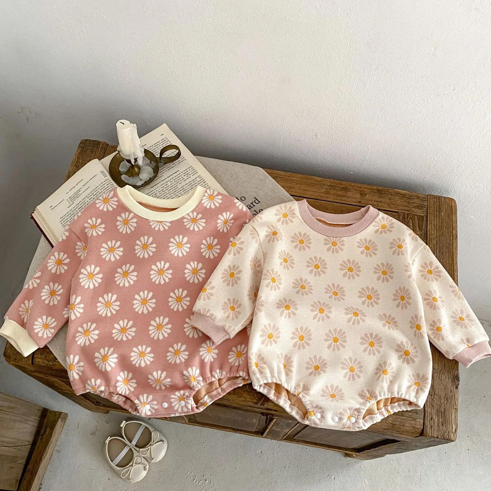 

Baby Knitted Long Sleeve Bodysuit 2023 Autumn New Flowers Girls' One Piece Clothes Infant Knit Jumpsuit Toddler Cotton Clothes