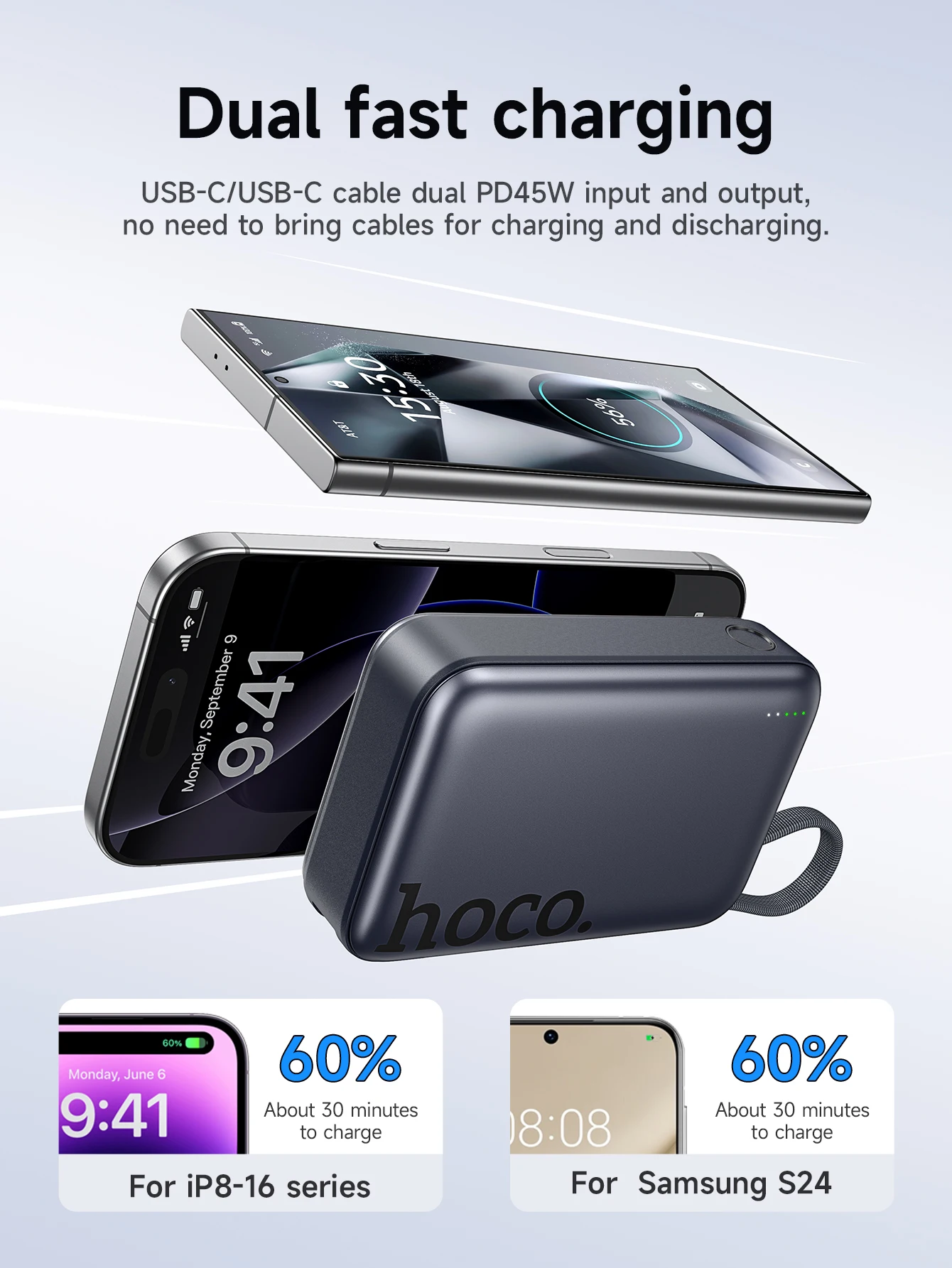 HOCO Q44A 20000mAh 45W Magnetic Wireless Power Bank with USB-C