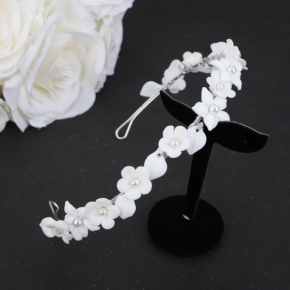 White Big-Small Handmade Ceramic flower Crown Bridal Hair Accessories Wedding Head Jewelry Tiare Headdresses For Girlfriend