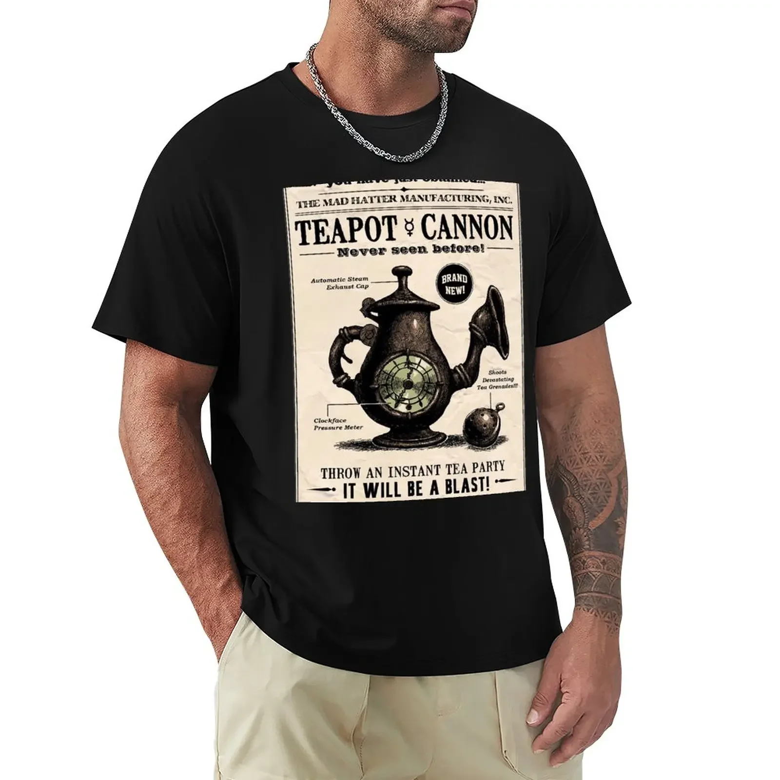 Teiera Cannon (Alice Madness Returns) T-Shirt Magliette Personalizzate Magliette Nere A Maniche Corte Per Uomo