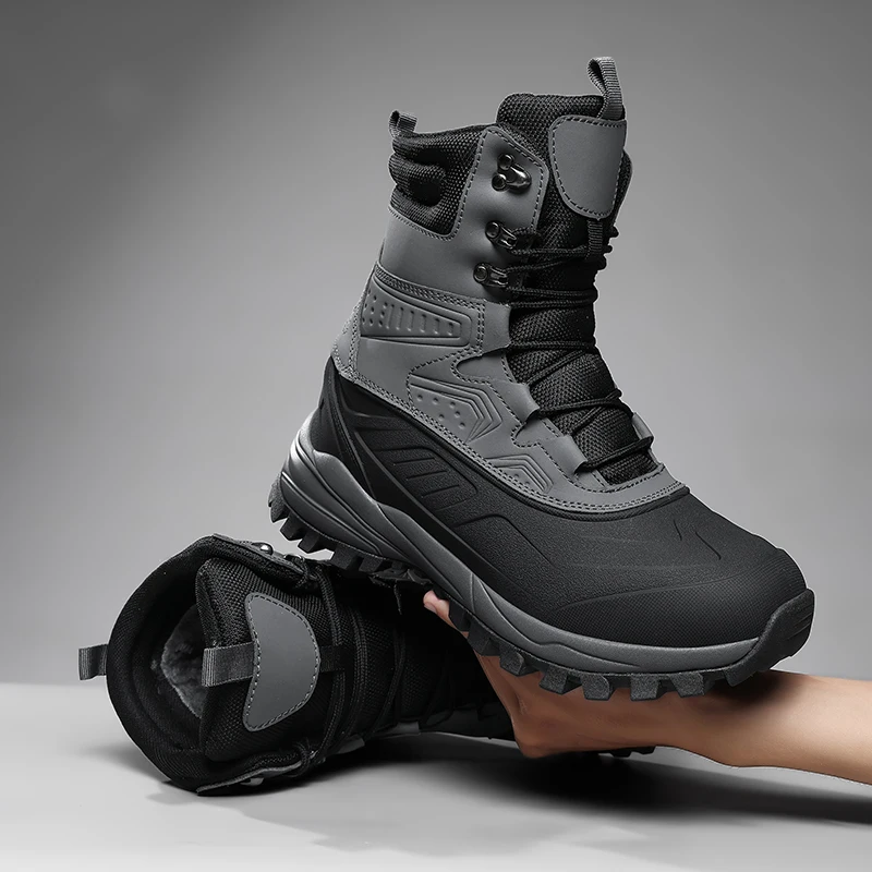 Men's Winter High-Top Snow Boots with Fleece Lining Thickened Waterproof Non-Slip Warm and Cold-Resistant Cotton Work Shoes