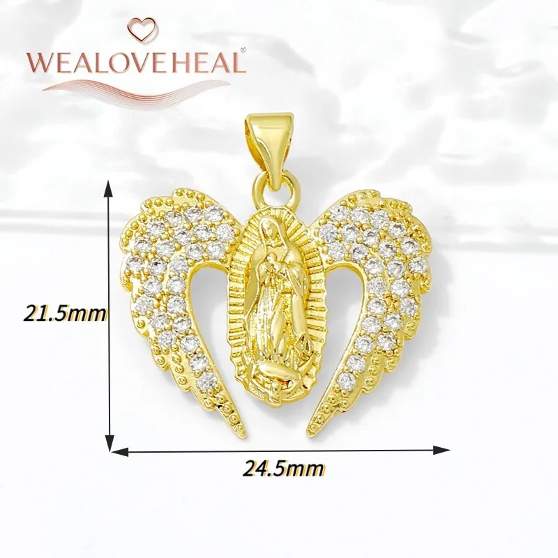 18 Karat vergoldetes Zirkonia-Herz mit Flügelform, Jungfrau Maria-Anhänger, Charm-Zubehör, für die Herstellung spiritueller Schmuck – Detail 17