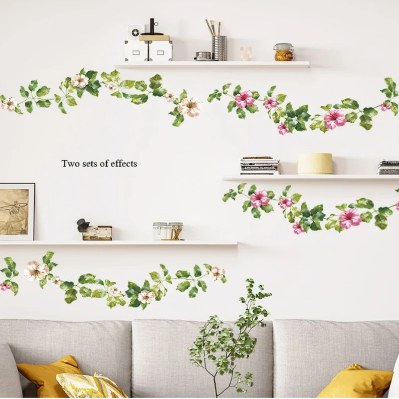 

Green Leaf Flower Vine Wall Sticker Bedroom Living Room Decorations Home Mural Cupboard Stickers Beautify Wallpaper