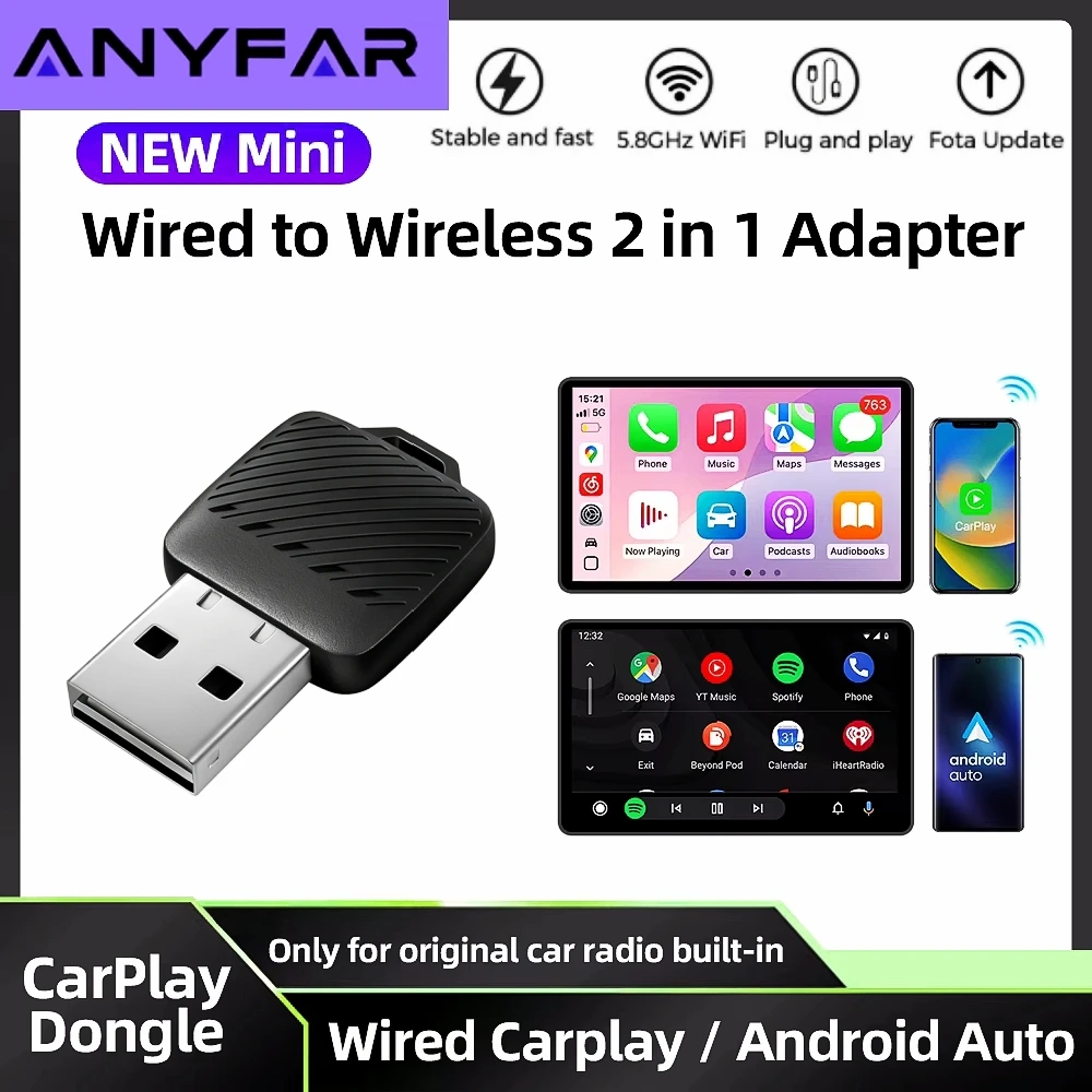Wireless CarPlay & Android Auto Adapter with High-Speed WiFi USB Plug-and-Play Connectivity