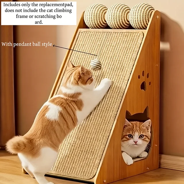 Standing Sisal Cat Scratcher with Hanging Ball, Space Saving Cat Furniture, Protect Sofa Chair Door, No Cat Tree Included 1