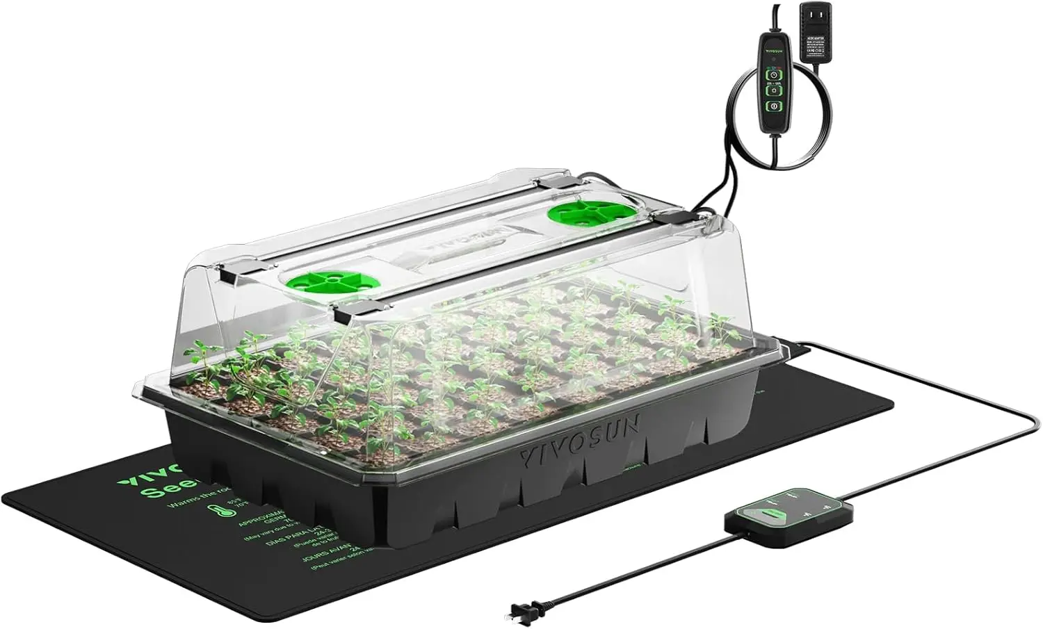 1 set of 40-cell seed germination trays, equipped with a set of LED lights and a 10-inch x 20.75-inch seedling heating pad