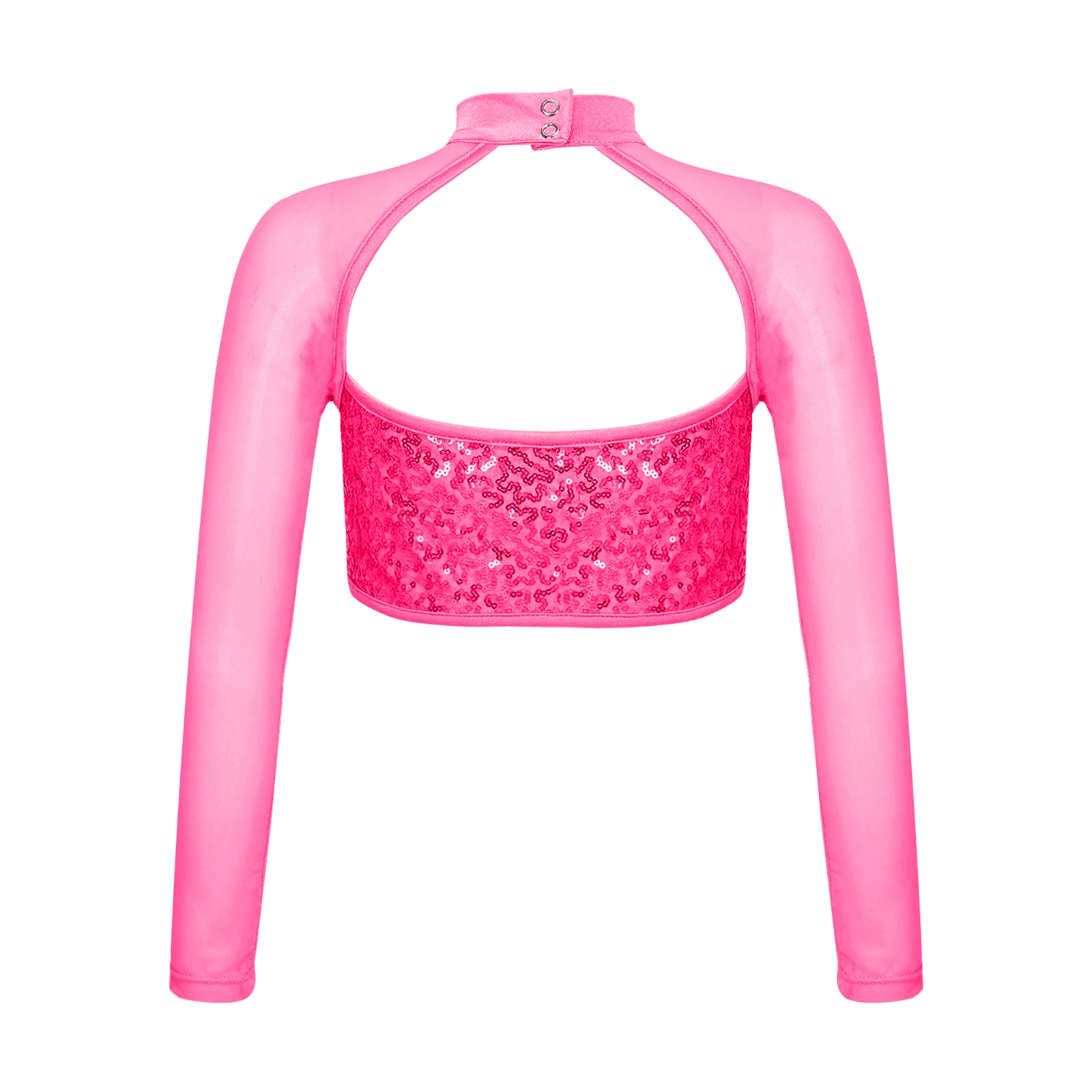 Girls Tank Tops Kids Girls Sequins Crop Tops Long Sleeve Ballet Dance Tank Tops for Modern Latin Jazz Dancing Stage Performance Dance Costume