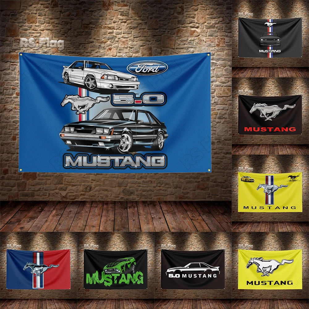 

3x5 Ft Mustangs Flag Polyester Printed Cars Banner Flags for Garage Decor