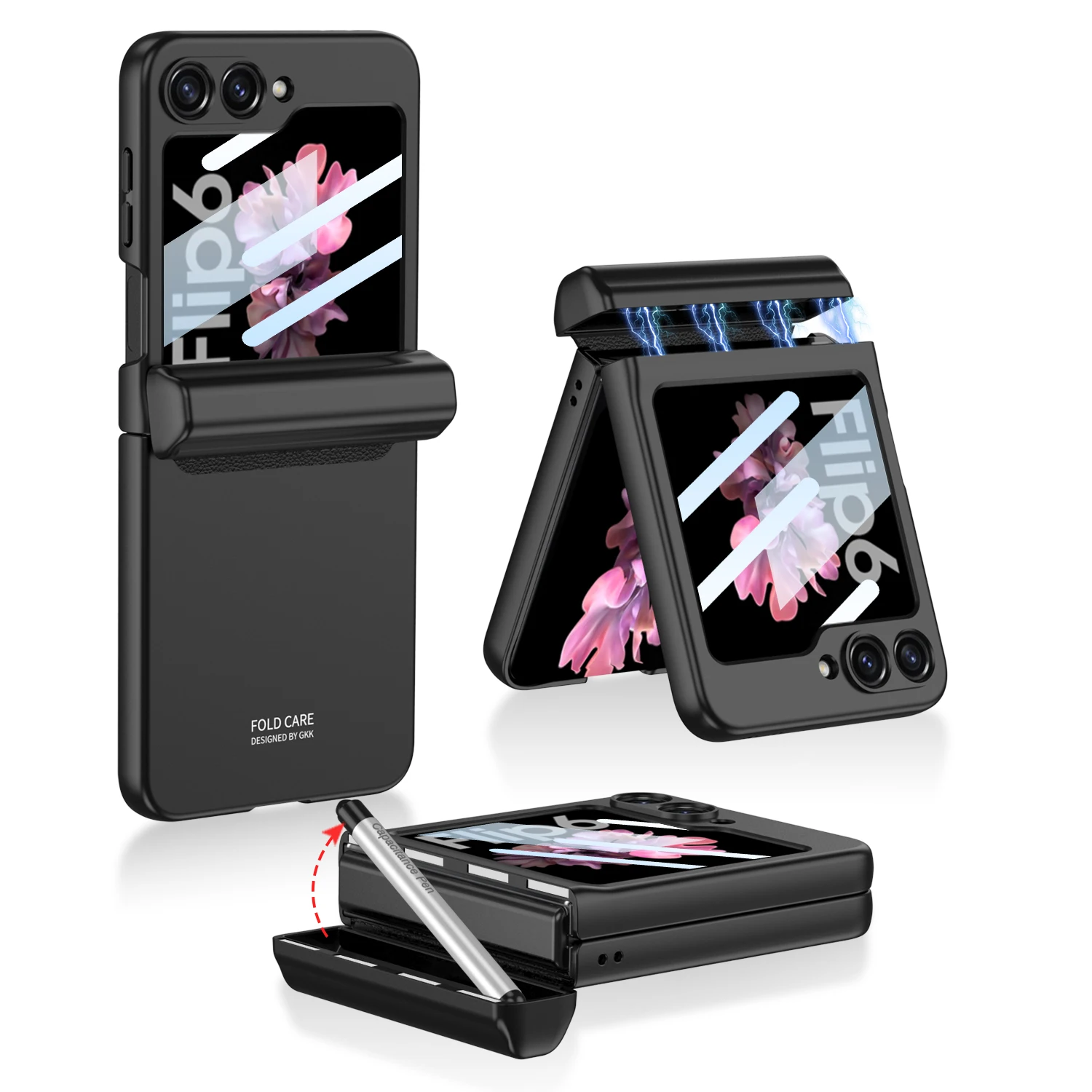 Luxury Magnetic Invisible Pen Slot Slim Matte Phone Case with Screen Film for Samsung Galaxy Z Flip