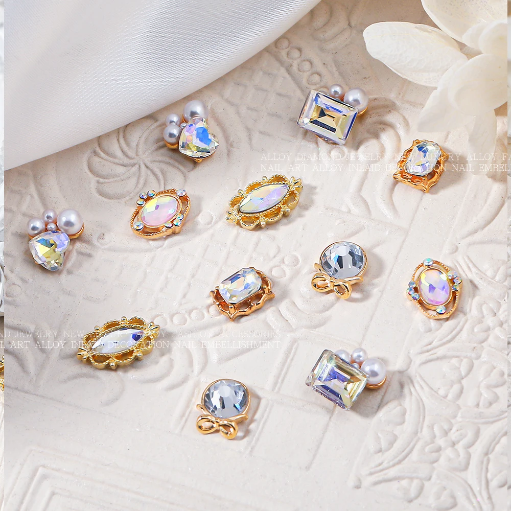 10pcs Japanese Style Shiny Luxury Hollow Mirror Nail Charms Glass Crystal Rhinestone Nail Art DIY Nail Art Decoration