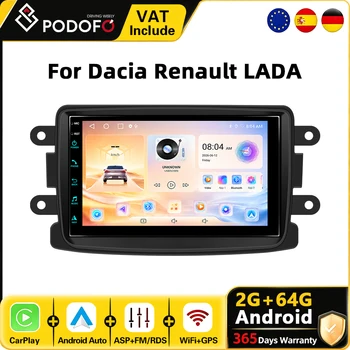 Radio de coche Podofo de 7 pulgadas con sistema Android para Dacia Sandero, Duster, Renault, LADA Xray 2, sistemas inteligentes para coche, navegación GPS, CarPlay, Android Auto, multimedia automotriz, WiFi, BT, FM, autoradio estéreo. 1