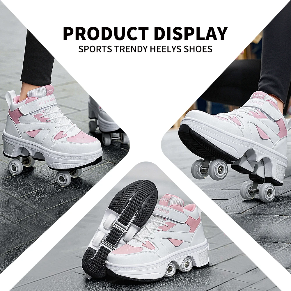 Women's High Top 4 Wheel Speed Roller Shoes Unisex Automatic Pop-up Sneakers With Wheels Dual-purpose Skating Casual Shoes