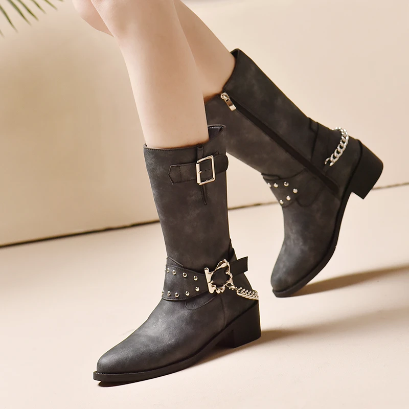 2023 New Women's Boots The New Fashion Winter Round Head Zipper Low-heeled High Tube Women's Shoes