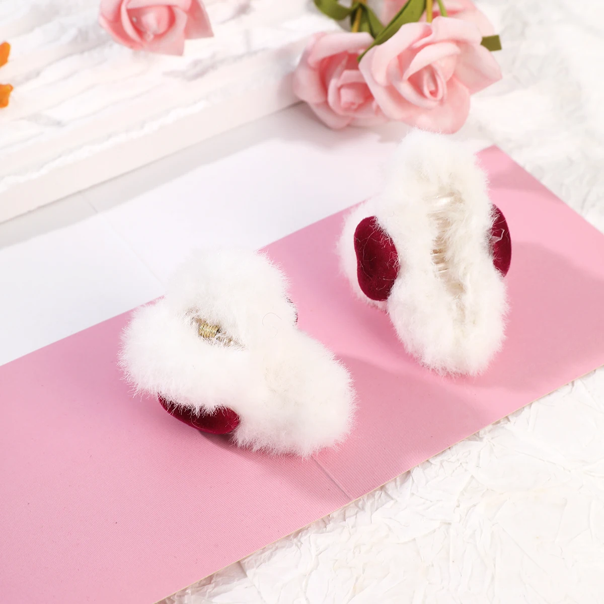 5pcs Plush Love Small Grab Clip Women Cute Valentine's Day Gift Headdress Autumn Winter Warm Hair Claw Hairpin Hair Accessories