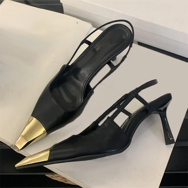 Aneikeh Street Style Sexy Pointed Toe Slingbacks Pumps Women Stripper Sandals High Heels Female Banquet Shoes Brown Kitten Heels