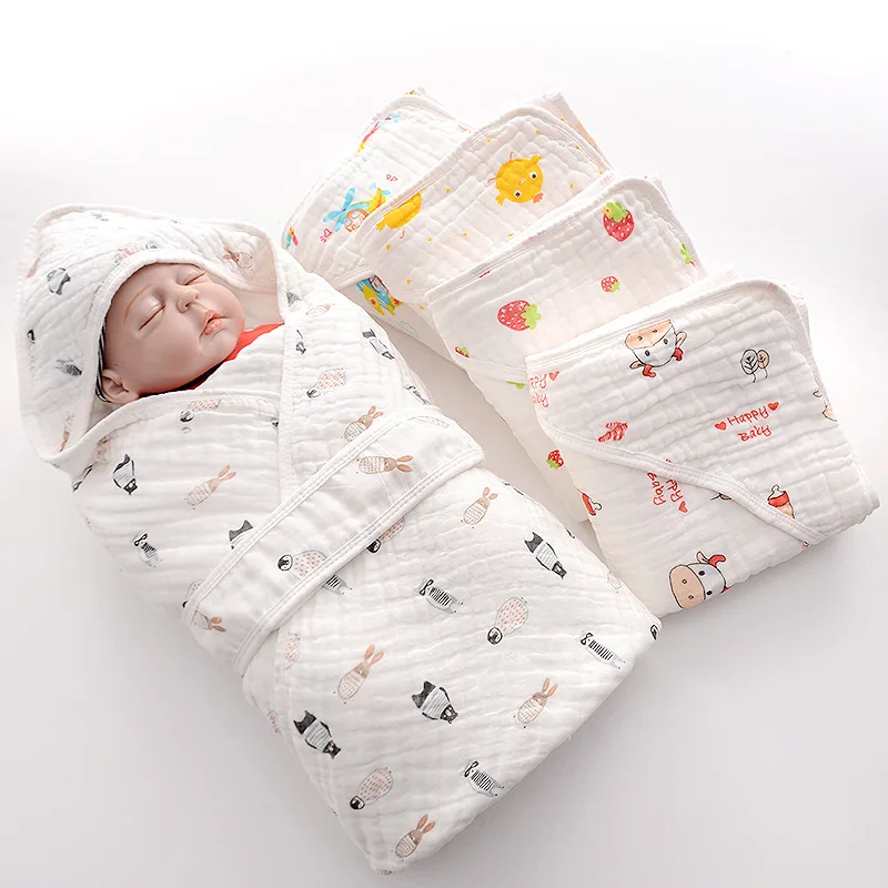 4 layer Cotton Baby Hooded Bath Towel Newborn Wrapping Towel Four
