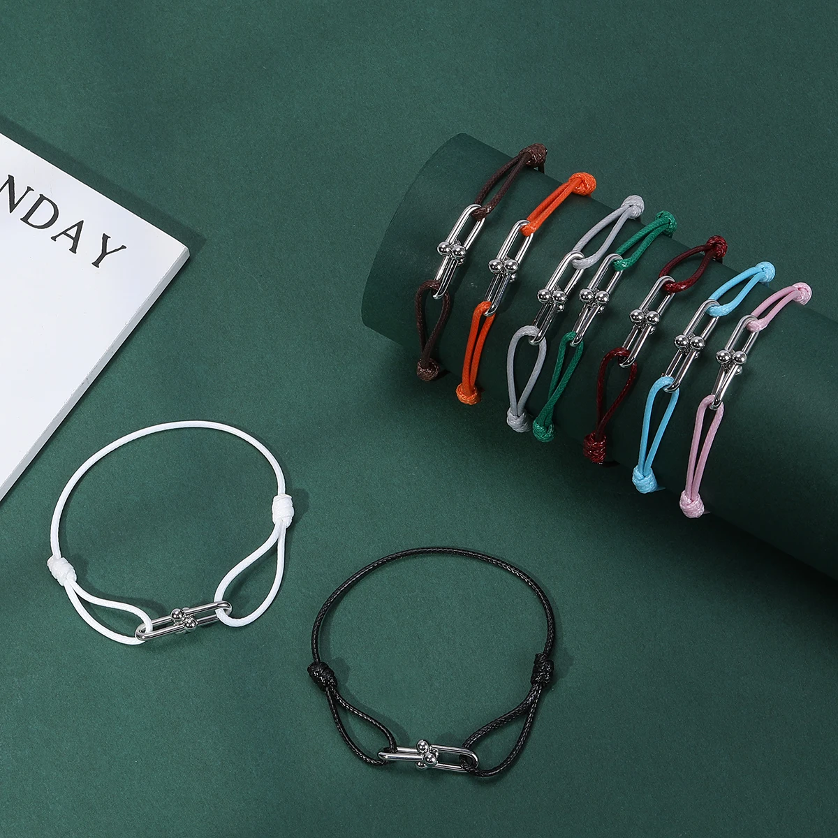 

Simple Geometry Charm Bracelets for Men Women Adjustable Length Black Rope Casual Love Couple Wrist Chain Jewelry