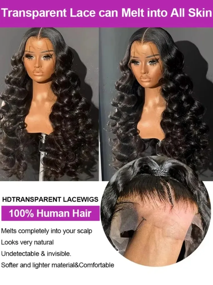 40Inch Loose Deep Wave 13x4 13x6 HD Lace Frontal Wig Brazilian Nature Water Wave  Front Human Hair Wig 250 Density