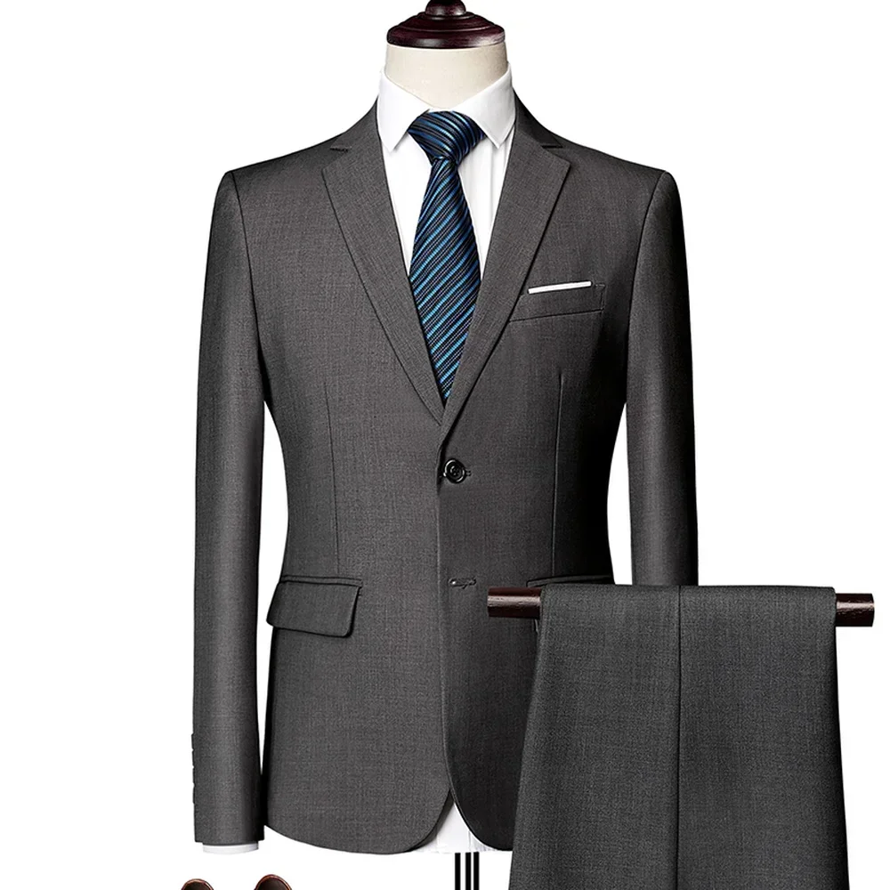 Blazers Pants Sets Fashion Groom Wedding Dress Suits Men Casual Business 2 Piece Set Suit Jacket Coat Trousers M 6XL