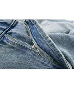 HH 2024 Women's Street Fashion Denim Blue Jeans Distressed Patchwork High Waist Zipper Fly Ripped Retro Long Pants - Image 5