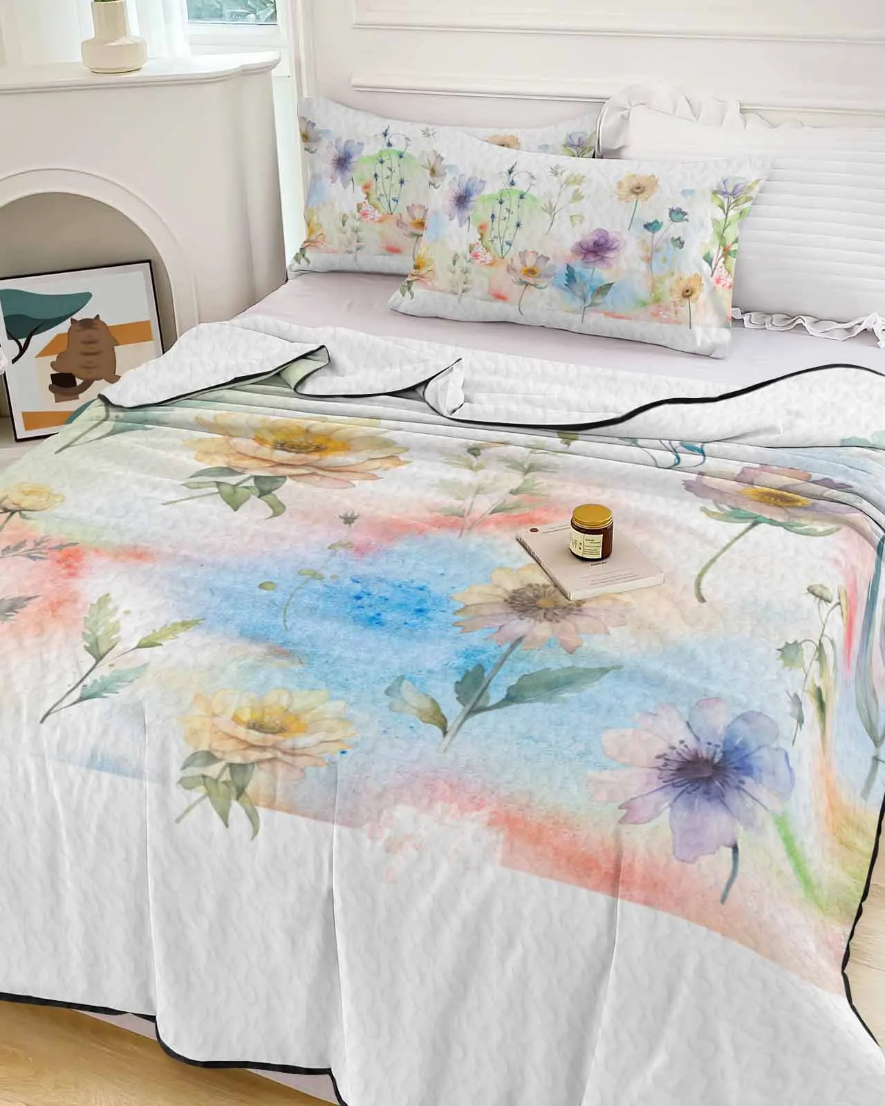 

Летнее охлаждающее одеяло с акварельными цветами и ручной росписью растений, удобное легкое тонкое одеяло для спальни