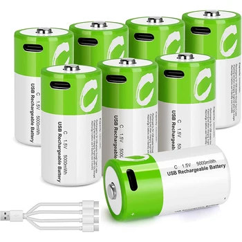Batterie Ricaricabili C con Cavo USB 2in1, Celle al Litio Formato C LR14 5000mWh 1.5V Li-ion per Torce Elettriche ecc.