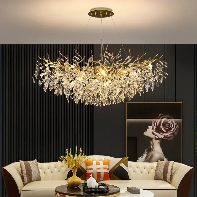 

LED Luxury Crystal Chandeliers Modern Branch Hanging Pendant Lighting Fixture Living Room Hotel Hall Lobby Decor Suspension Lamp