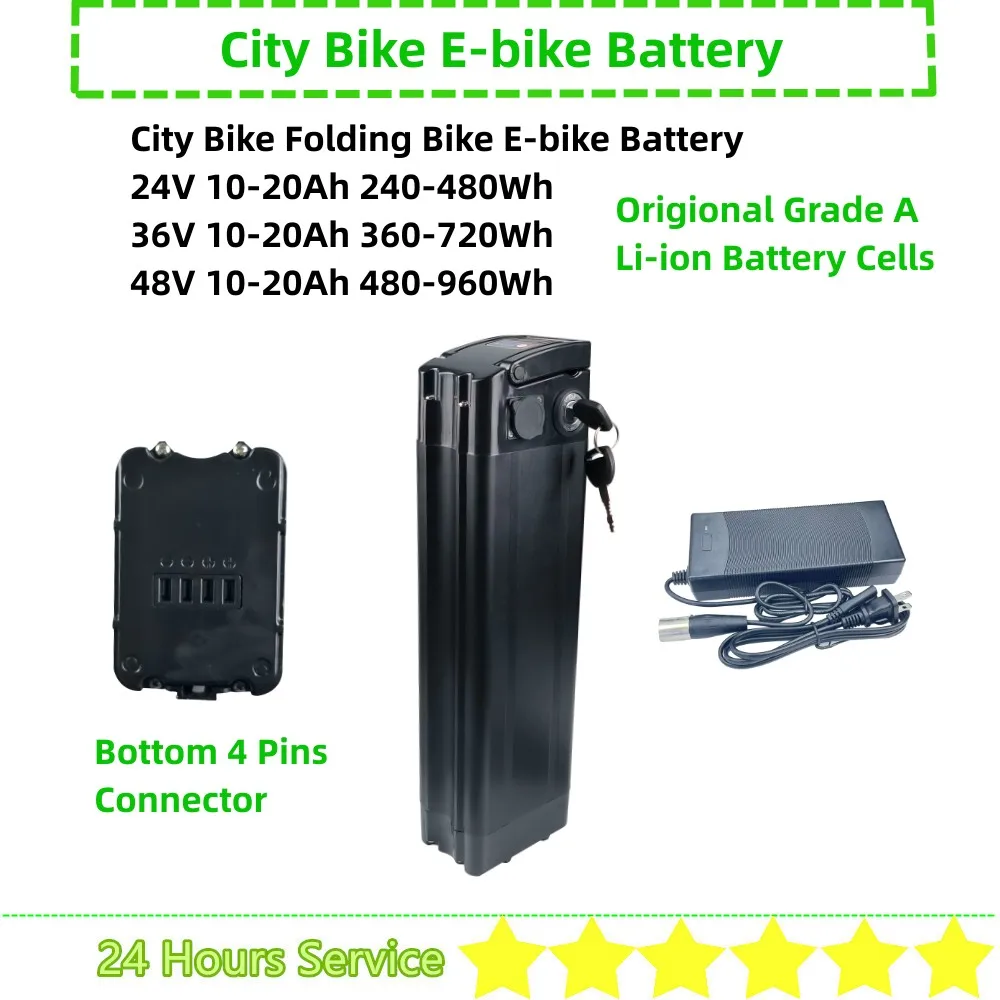 

City Bike Silver Fish Type Folding Ebike Battery 24V 10Ah 36V 10.4Ah 15Ah 20Ah 48V 10.4Ah 15Ah 250w 350w 500w 750w Bike Battery