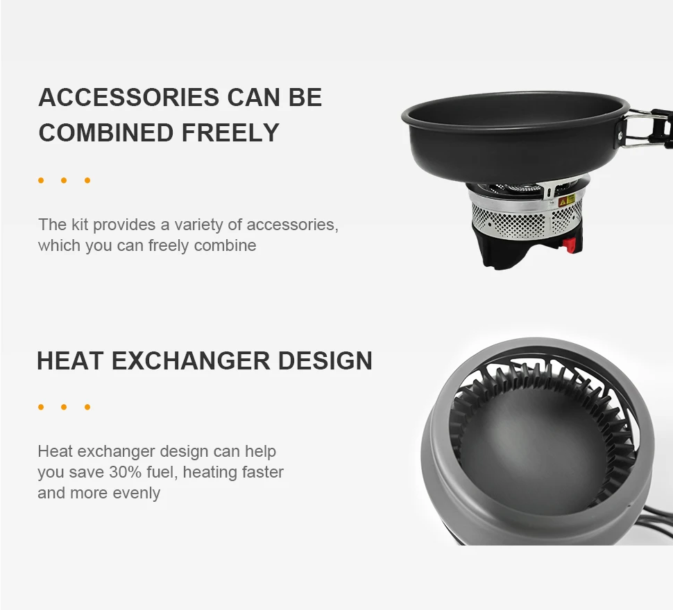 WESTTUNE Camping-Kochset, Herd, Topf, Pfanne, Kochgeschirr-System mit Wärmetauscher, Outdoor-Propan-Kochausrüstung, Outdoor-Zubehör – Detail 3