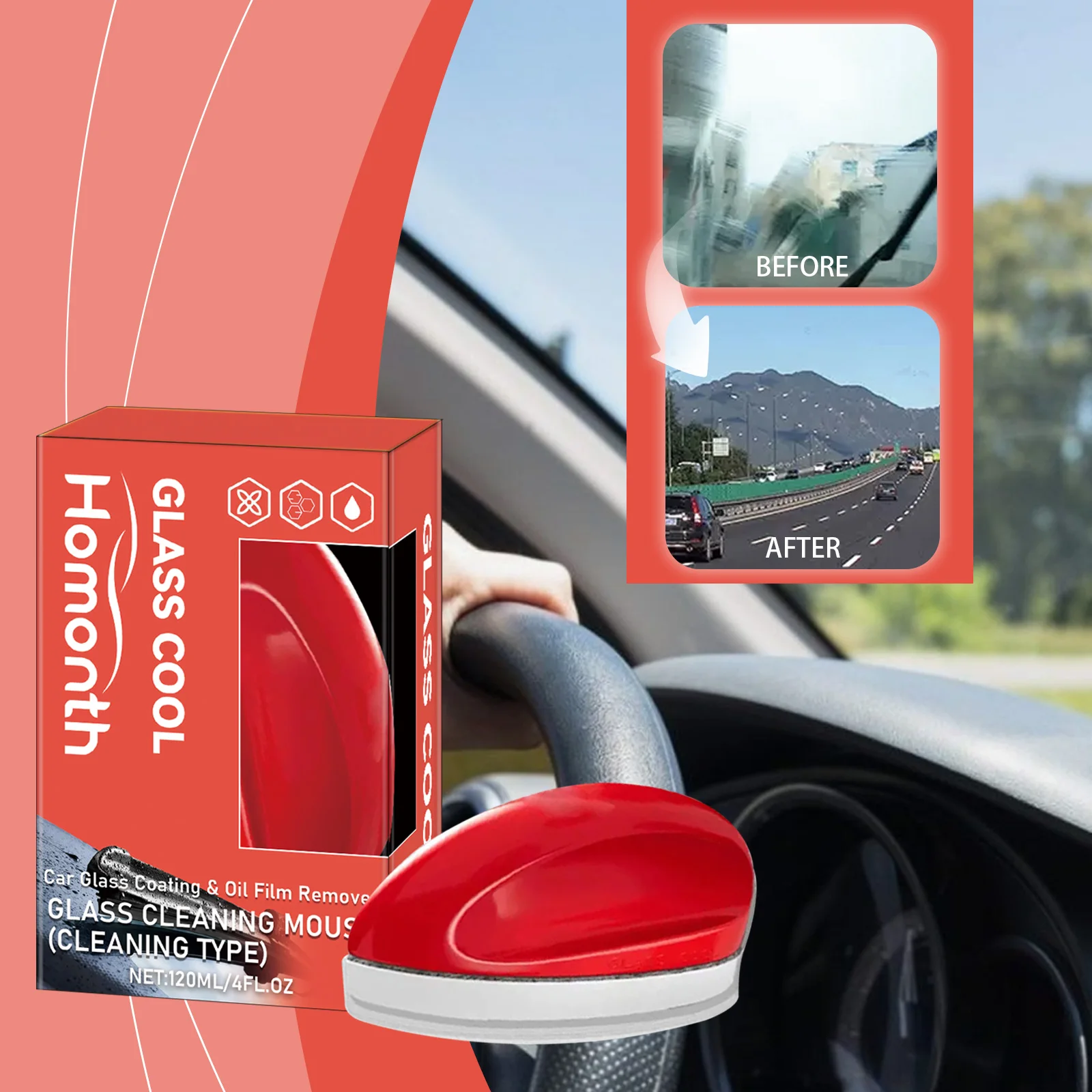 Powerful Windshield Cleaner Oil Film Remover, Car Glass Cleaner for Home & Auto, Water Spot Remover, Ideal for Office Home