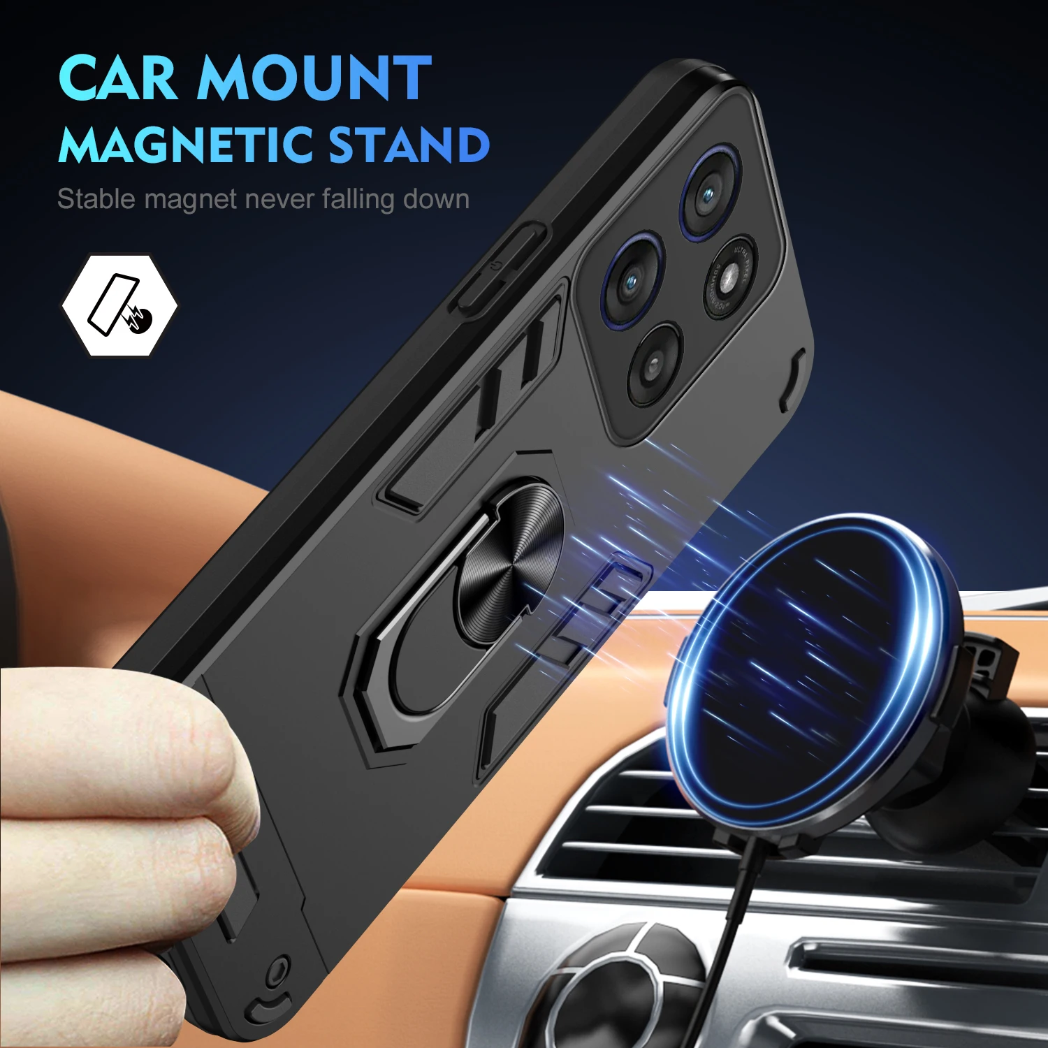 Military Grade Shockproof Case with Ring Stand Holder - Protective Cover