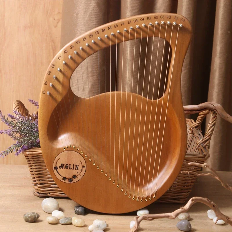 24 Strings Lyre Piano Lyre Harp Wooden Mahogany Harp Musical Beginner Instrument with Matching Gifts