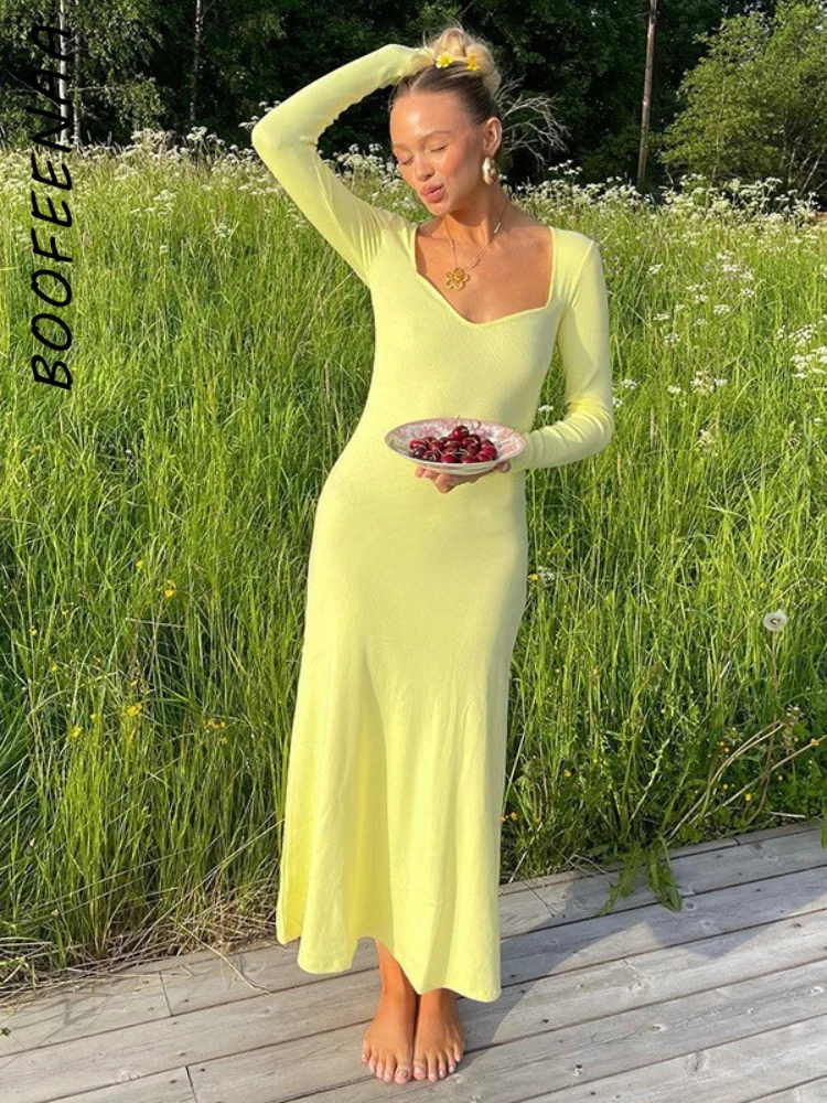 Boofeenaa Long Sleeve Maxi Dresses 