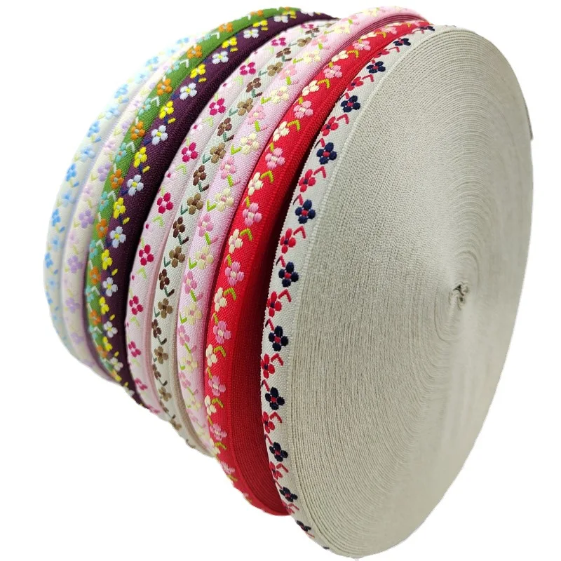 1cm 5 Yards Ethnic Floral Jacquard Ribbon Embroidery Lace Trim Wedding DIY Clothes Bag Shoes Accessories