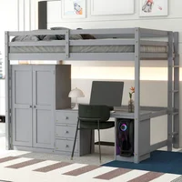 4-in-1 Full Size Loft Bed with 2 Large Drawers Wardrobe, Desk and Storage Drawers,Modern Style Daybed,Children Bed Boys Bed Gray 2