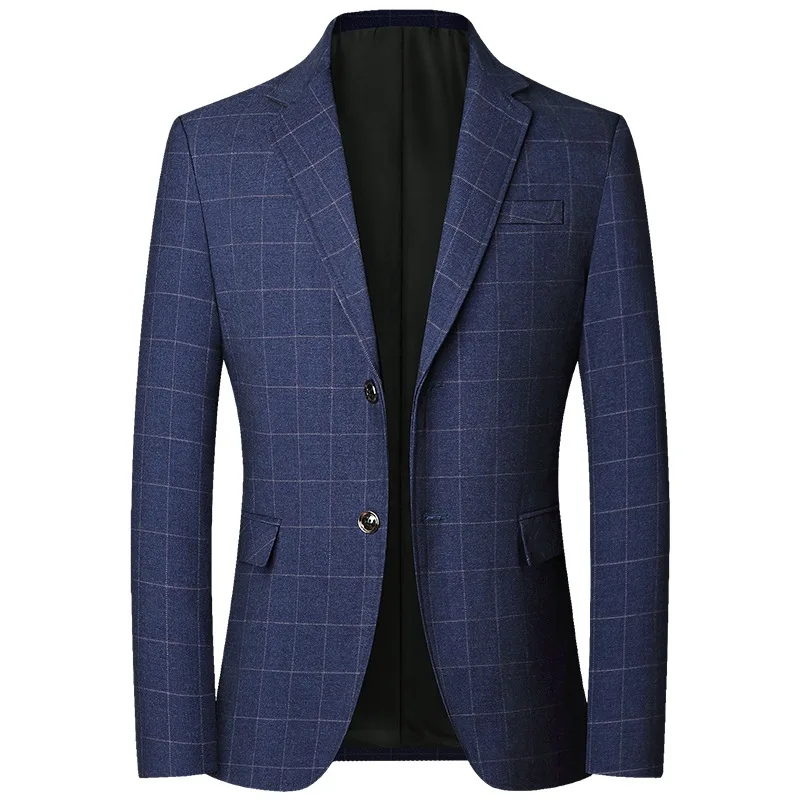 Spring Autumn Checkered Non-iron Men Suit Jacket Slim Fit Asian Size