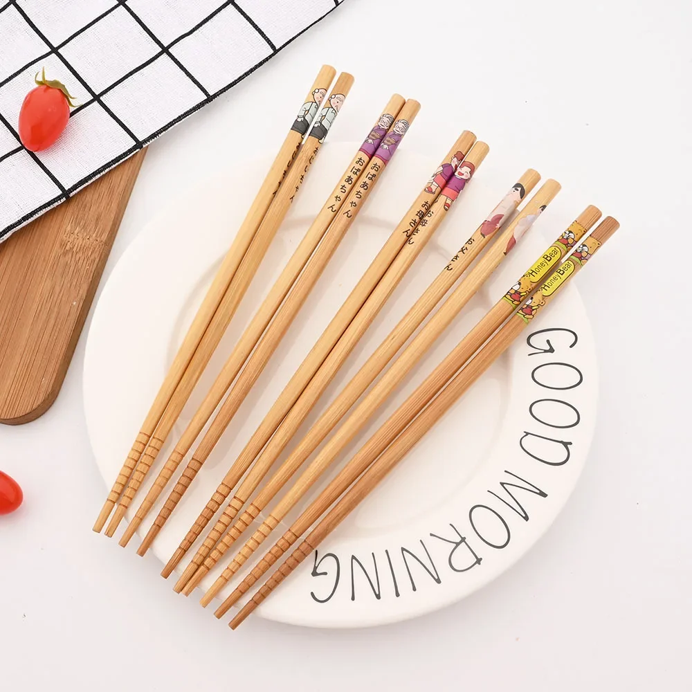 Multicolor Non-Slip Bamboo Chopsticks Set - 5 Pairs of Japanese Natural Wood Sushi Tableware