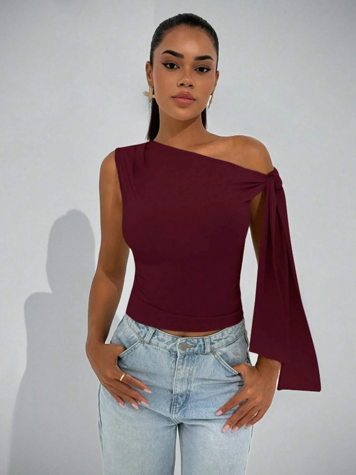 Women's 2026 New Asymmetrical Neck Tie Top – Sleeveless Slim Fit Blouse with Draped Tie, Solid Color Streetwear Top 5