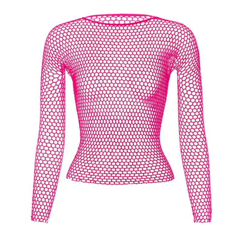 Women Fishnet Mesh See-through Black Shirts Female Harajuku Sexy Long Sleeve Tee Crochet Tops Fashion Bodystocking