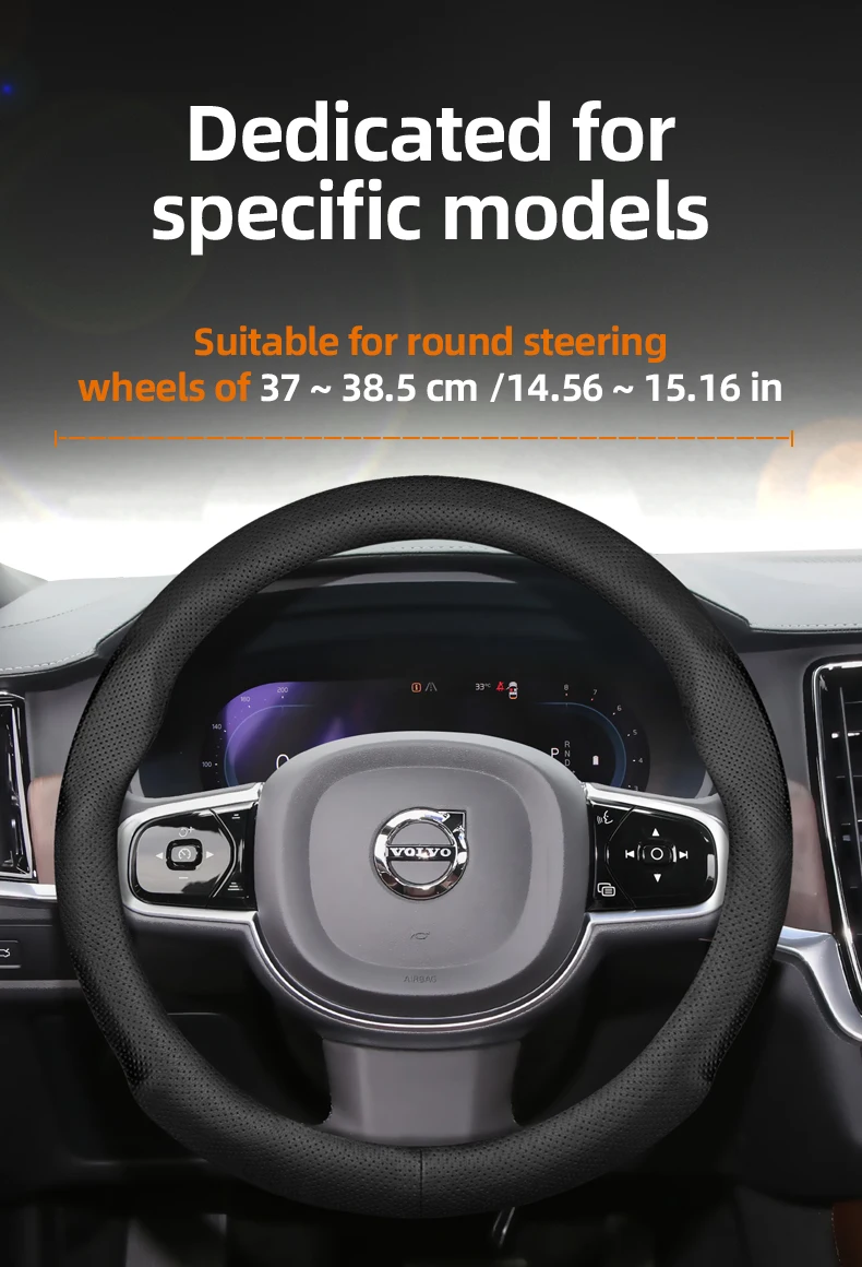 Passend für Volvo Ultradünner, atmungsaktiver Leder-Lenkradbezug, geeignet für V40 V70 S60 C30 S40 S90 Xc90 Xc70 Xc60 2009 2010 Fh Ex30 S80 Xc40 V60 2020 V90Cc V60Cc Vnr V50 V90 740 940 940 – Detail 4