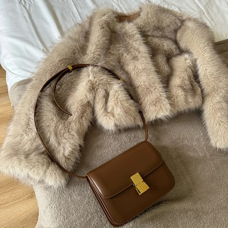 Chic Brand Icon Fashion Kendall Jenner Brown Gradient Faux Fur Jacket Women Winter New Luxury Cropped Fox Fur Coat